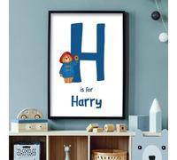 Themed Paddington Bear Print - Blue Letter and Personalised Name Kids Wall Art Paddington TV (21cm x 29.7cm - A4)