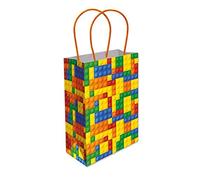 THEMED PAPER HANDLE BAGS - PACK OF 6 - Children/Kids Party Carry Food Meal Fun Picnic Birthday Wedding Favour / Baby Shower Party Box Loot Bag… (Brickz)