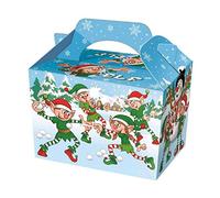 THEMED PARTY BOXES - PACK OF 10 - Children/Kids Party Boxes Carry Food Meal Fun Picnic Birthday Wedding Favour / Baby Shower Party Box Loot Bag (Christmas Elf)