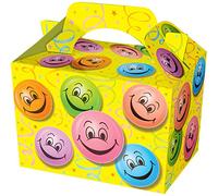 THEMED PARTY BOXES - PACK OF 10 - Children/Kids Party Boxes Carry Food Meal Fun Picnic Birthday Wedding Favour / Baby Shower Party Box Loot Bag (Happy Face)