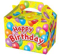 THEMED PARTY BOXES - PACK OF 10 - Children/Kids Party Boxes Carry Food Meal Fun Picnic Birthday Wedding Favour / Baby Shower Party Box Loot Bag (Yellow Happy Birthday)