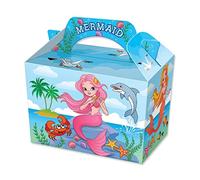 THEMED PARTY BOXES - PACK OF 10 - Children/Kids Party Boxes Carry Food Meal Fun Picnic Birthday Wedding Favour / Baby Shower Party Box Loot Bag (Mermaid)