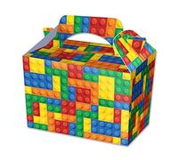 THEMED PARTY BOXES - PACK OF 10 - Children/Kids Party Boxes Carry Food Meal Fun Picnic Birthday Wedding Favour/Baby Shower Party Box Loot Bag (Building Block)