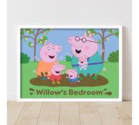 Themed Peppa Pig Print - Peppa and Family Muddy Puddle Personalised Name Poster Wall Art (21cm x 29.7cm - A4)