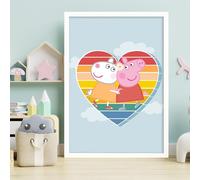 Themed Peppa Pig Print - Peppa and Suzy Rainbow Heart and Clouds Poster Wall Art (21cm x 29.7cm - A4)