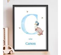 Themed Peter Rabbit Print - Jemima Puddle-Duck Blue Letter and Name Personalised Nursery Wall Art (A3-29.7cm x 42cm)