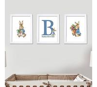 Themed Peter Rabbit Prints - Carrot and Flowers Personalised Name and Letter Set of 3 Prints Nursery Wall Art (A3-29.7cm x 42cm each)