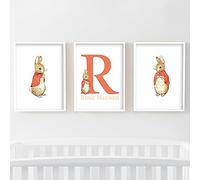 Themed Peter Rabbit Prints - Flopsy Mopsy and Cottontail Personalised Name and Letter Set of 3 Prints Nursery Wall Art (A3-29.7cm x 42cm each)