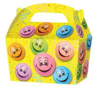 THEMED SNACK BOXES - PACK OF 10 - Children/Kids Party Boxes Carry Food Meal Fun Picnic Birthday Wedding Favour / Baby Shower Party Box Loot Bag (Happy Face)