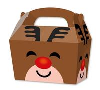 THEMED SNACK BOXES - PACK OF 10 - Children/Kids Party Boxes Carry Food Meal Fun Picnic Birthday Wedding Favour/Baby Shower Party Box Loot Bag (Reindeer)