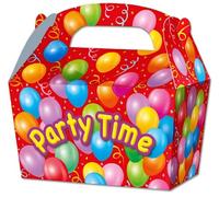 THEMED SNACK BOXES - PACK OF 10 - Children/Kids Party Boxes Carry Food Meal Fun Picnic Birthday Wedding Favour / Baby Shower Party Box Loot Bag (Party Time)