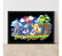 Themed Sonic The Hedgehog Print - Sonic Chalk Art Scene Poster Wall Art (42cm x 59.4cm - A2)