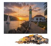 Themed Wood Puzzle, Adults, Lighthouse at Sunset, 1000 Pieces | A flexible puzzle activity: a simple way to organise the image at your own pace.