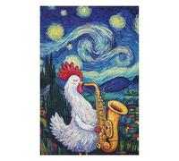 Themed Wooden Jigsaw Puzzle for Adults, Rooster Plays Saxophone, 1000 PCS