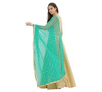 themilestocks Woman's Embellished Net Dupatta Scarf Shawl Wrap Soft Indian Bridal Wedding, Seagreen, 87 Inches X 44 Inches || 220 cm X 112cm