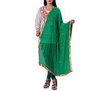 themilestocks Woman's Embroidered Chiffon Dupatta Scarf Shawl Wrap Soft Indian Bridal Wedding, Jade Green, 90 Inches X 32 Inches || 228 cm X 81cm