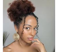 Themis Hair Afro Hair Scrunchie Clip On Hair Piece Natural Hair Short Curly Dark Brown Hair Scrunchie for Black Women (Color #4)