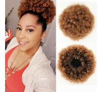 THEMIS HAIR Afro Puff Drawstring Ponytail For Short Natural Hair, High Puff Drawstring Short Ponytail Bun For Black Women, Afro Kinky Curly Ponytail Hairpieces With Clip In Color T1B/30#
