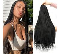 Themis Hair Black Crochet Box Braid 30inch 6Packs Midium Size Premium Synthetic Crochet Braids Waist Length Individually Prelooped Handmade Soft Braids Hair Extension For Girls Women(30inch 1B)