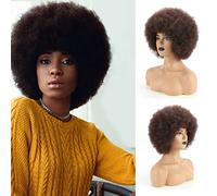 THEMIS HAIR Puffy Afro Wig for Black Women Afro Wig Light Brown 70s Large Inflatable and Soft Natural Looking Short Curly Synthetic Wig Prem