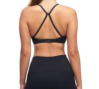 themoodyme Everyday Women Yoga Cross Back Bra - Medium Support Back Strappy Women Activewear Padded Removable Gym Sports Bra (UK, Alpha, M, Regular, Regular, Dusk Black)