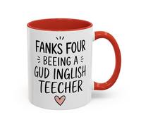TheMugVault Funny English Teacher Mug - Thanks for Being A Gud Inglish Teecher - Thank You Teacher Gift, Teaching Assistant Present, End of School Year Mug (Red 11oz, Mug)