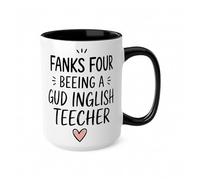 TheMugVault Funny English Teacher Mug - Thanks for Being A Gud Inglish Teecher - Thank You Teacher Gift, Teaching Assistant Present, End of School Year Mug (Black 15oz, Mug)