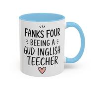 TheMugVault Funny English Teacher Mug - Thanks for Being A Gud Inglish Teecher - Thank You Teacher Gift, Teaching Assistant Present, End of School Year Mug (Baby Blue 11oz, Mug)