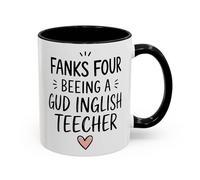 TheMugVault Funny English Teacher Mug - Thanks for Being A Gud Inglish Teecher - Thank You Teacher Gift, Teaching Assistant Present, End of School Year Mug (Black 11oz, Mug)