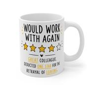 TheMugVault Funny Leaving Colleague Mug, Would Work with Again 4 Star Review Ceramic Mug, Farewell Gift for Coworker, Goodbye Office Leaving Present, New Job Gift (White 11oz, Mug)