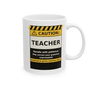 TheMugVault Funny Teacher Coffee Mug - Caution: Teacher Humorous Grammar Patrol Gift for Educators, 11oz Ceramic Cup