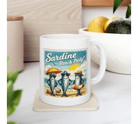 TheMugVault Sardine Beach Party Ceramic Coffee Mug, White