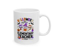 TheMugVault Spooky Elementary Teacher Halloween Coffee Mug - Cute Ghost Educator Fall Drinkware Gift for Teachers, 11oz Ceramic Cup