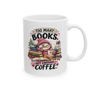 TheMugVault Too Many Books not Enough Coffee Mug - Funny Book Lover Coffee Cup for Readers, Cozy Cat & Books Gift for Her, Him, Bookworm, Librarian, 11oz Ceramic