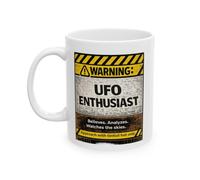TheMugVault UFO Enthusiast Warning Mug - Funny Alien Believer Coffee Cup - Unique Sci-Fi Gift for Men & Women