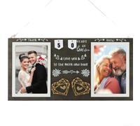 Then Now Anniversary Photo Frame 15.7in MDF Wood Customizable Years String | Fits two 4x6 photos features glass front includes number cards for versatile tabletop or wall display