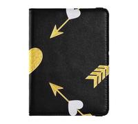Thendy Gold Arrow Heart Pattern Black Leather decorative family passport holder Wallet Combo Cute Passport Book Waterproof, thendy gold arrow heart pattern black, 1 size, thendy gold arrow heart