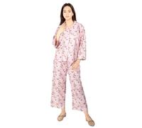 TheNightwearStore Womens 3/4 Sleeve Pajama Set Pure Cotton Loungewear Set Button Down Shirt with Cropped Bottoms Blush