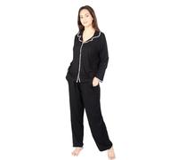 TheNightwearStore Womens Soft Bamboo Pyjamas Set 2 Piece Shirt Pyjama Extra Soft Sleepwear Button Down Loungewear (UK, Alpha, S, Regular, Regular, Black)