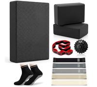 Thenshop 11 Pcs Yoga Kits for Home Workouts 2 Yoga Blocks 5 Exercise Bands Pilates Socks Exercise Balance Pad Massage Ball Stretching Strap with Loops for Yogas, Pilates, Stretching Exercises