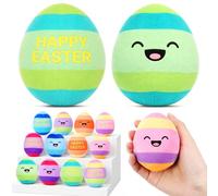 Thenshop 12 Pcs Easter Plush Eggs, Colorful Happy Easter Print Stuffed Eggs, Soft Basket Stuffers Goodie Bags and Party Favors for Hunting Party Favors Gift for Kids