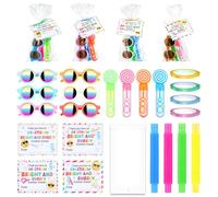 Thenshop 12 Sets End of Year Gifts Includes 12 Bubble Wands, Reusable Straws, Sunglasses and 12 Gift Cards with 4 Rolls Ribbon Rewards Prizes for Summer Birthday Party