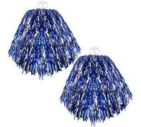 Thenshop 2 Pcs Jumbo Cheerleading Pom Poms Cheer Poms Hand Flowers Metallic Foil Plastic Pom Poms Football Basketball Game Sports Meeting to Boost Morale Celebrate Joy Decoration(Blue Silver)