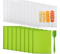 Thenshop 8 Pcs Silicone Dehydrator Sheets with Edge and 10 Pcs Mesh Dehydrator Mats with Silicone Scraper Tray Fruit Leather Trays for Non Stick Accessories for Liquid Meat Fruit (Green)