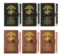 Thenshop Christian Gifts Bulk Leather Prayer Journal Pastor Man of God Grandparents Day Gift Religious Notebook with Bible Verse Pens for Men Women Sunday School Church(Black Brown,6 Set)