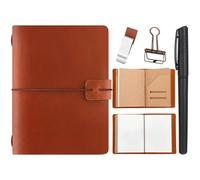 Thenshop Travelers Refillable Leather Journal Notebook Travel Diary Handmade Passport Travelers Journal for Men and Women with 3 Notebook Inserts, Pen Holder, Binder Clip (Brown,Passport Size)