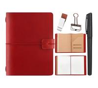 Thenshop Travelers Refillable Leather Journal Notebook Travel Diary Handmade Passport Travelers Journal for Men and Women with 3 Notebook Inserts, Pen Holder, Binder Clip (Wine Red,Passport Size)