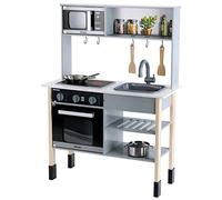 Theo Klein 7184 Miele Kitchen I Height-adjustable wooden kitchen incl. hob, with sound and light I High-class kitchen accessories made of stainless steel
