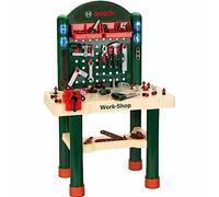 Theo Klein 8461 Bosch 82-Part Workshop I With Wood Effect Work Surface and Learning Function with Hammer-and-Nails Game I With Pliers, File, Hammer and Much More