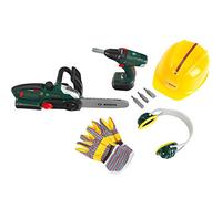 Theo Klein 8577 Bosch construction worker set I Cordless screwdriver and chainsaw with light and sound I Incl. Accessories including helmet, gloves and earmuffs I Toys for children aged 3 and over